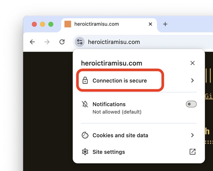 The lock icon in the web browser indicates that the connection is encrypted