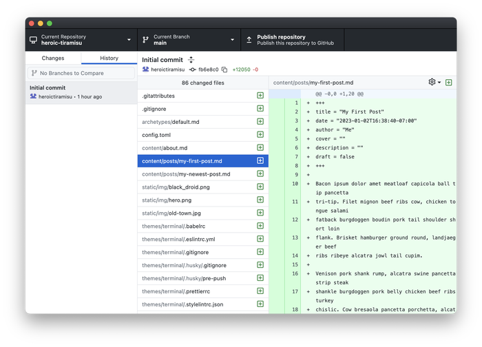 A list of the changes in GitHub Desktop