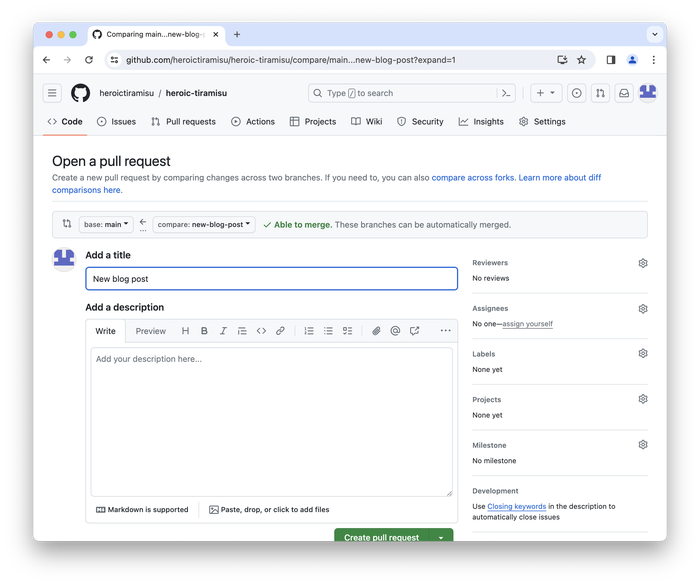 Creating the pull request