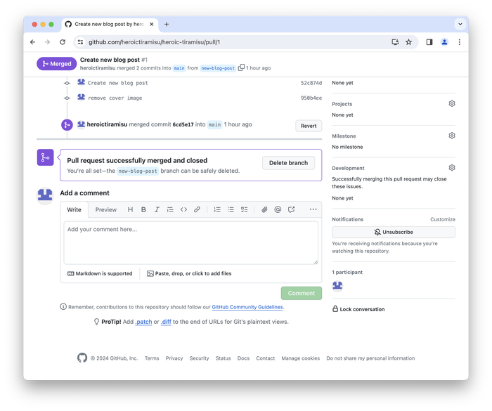 Deleting the branch on GitHub