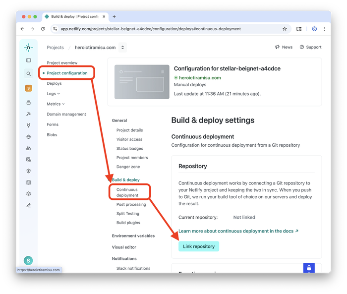 Continuous deployment setting in Netlify