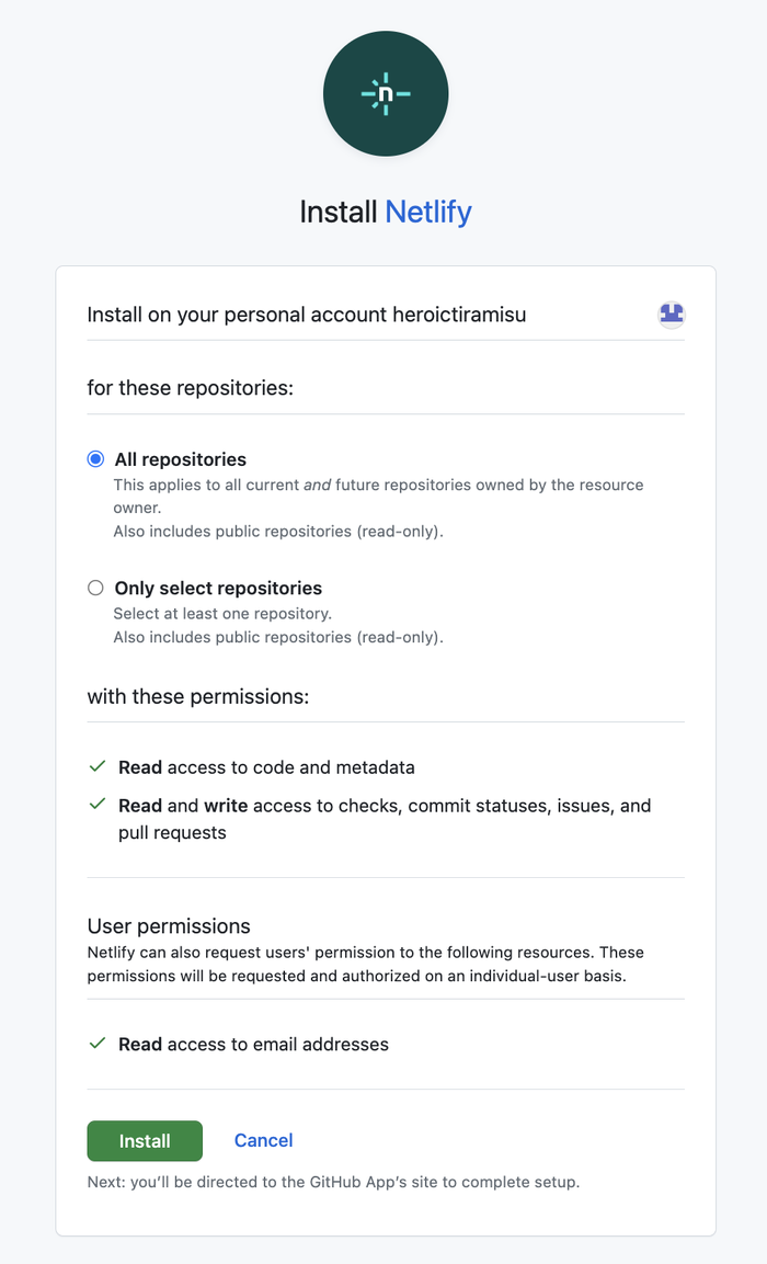 Installing Netlify for GitHub