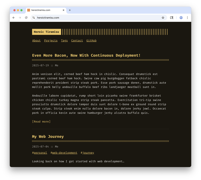 Our website after it was deployed by Netlify&rsquo;s continuous deployment feature