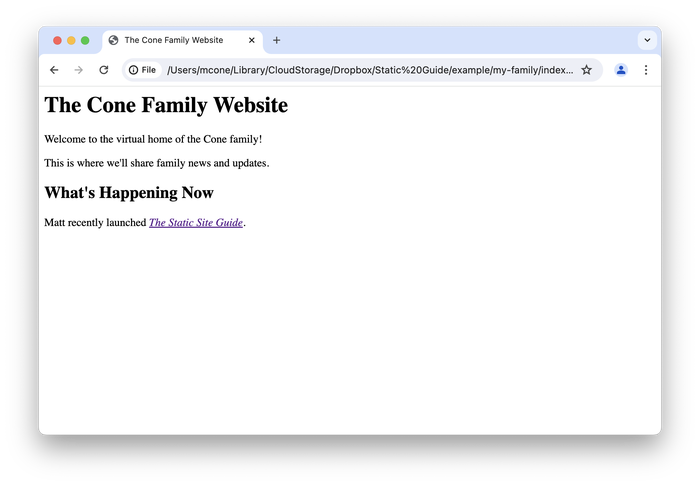 The website with a link