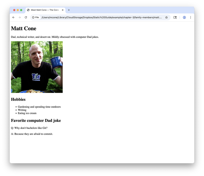 The new matt.html web page