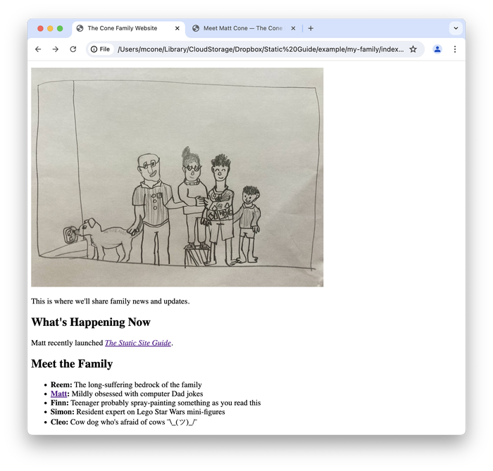 The link to the matt.html web page